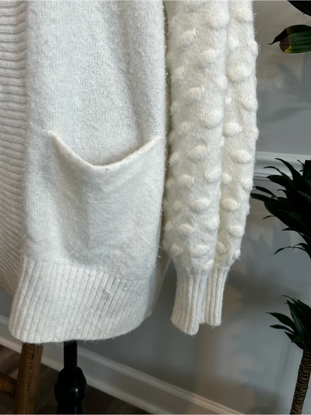 Vince Camuto Ivory Open-Front Pom-Sleeve Cardigan Size Large